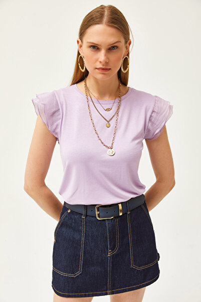 Olalook Жіноча плісирована блузка з віскози Orme бузкового кольору BLZ19002554