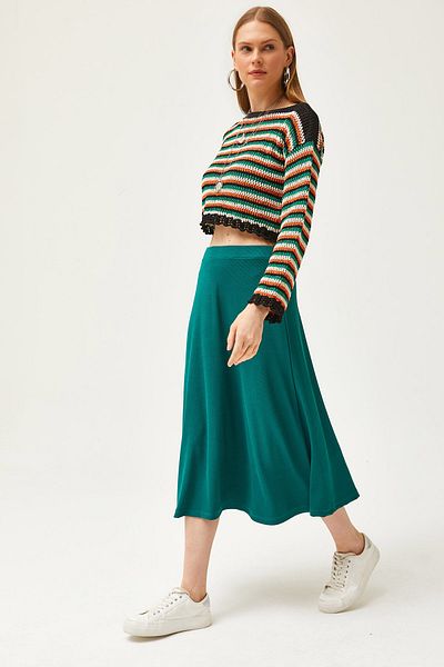 Olalook Women's Emerald Green Elastic Waist Flowing Twist Skirt ETK-19000258