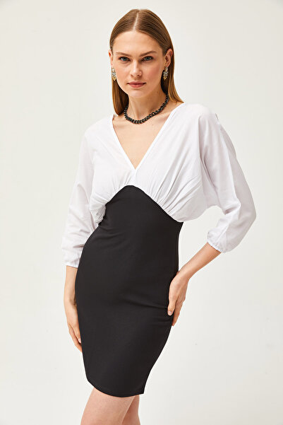 Olalook Dámské černé popelínové mini stylové šaty se zipem na zádech ELB-19002128