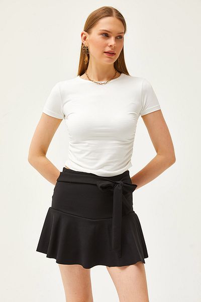 Olalook Fustă tricotată mini cu curea neagră și pantaloni scurți pentru femei ETK-19000264