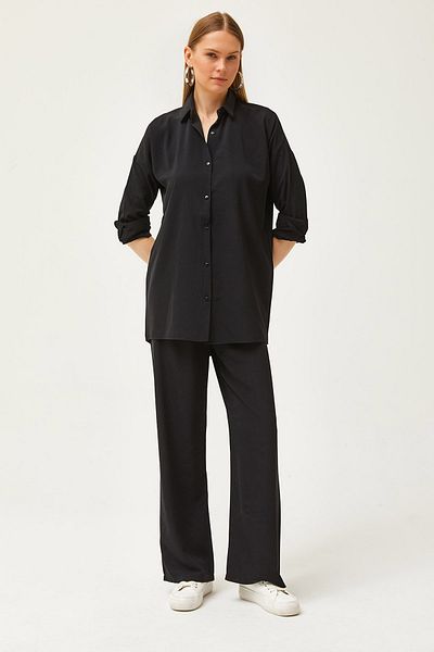 Olalook Women's Black Draped Shirt Trousers Set TKM-19000283