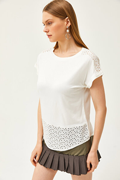 Olalook Γυναικείο Μπλουζάκι Λευκό Γκιπούρ με λεπτομέρειες TSH-19000190