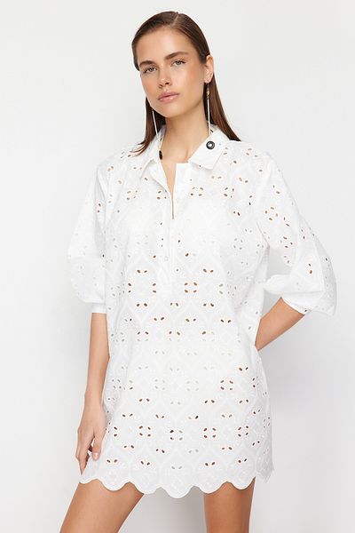 Trendyol Collection Λευκό Μίνι Υφαντό Φόρεμα Παραλίας TBESS24EL00103