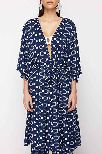 Trendyol Collection Geometricky vzorované páskové midi tkané kimono a kaftan TBESS24KM00054