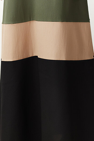 Trendyol Modest Khaki Color Blocked Woven Dress TCTSS24EB00237