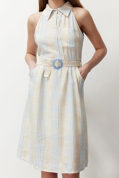 Edit by Trendyol Rochie țesută obișnuită cu aspect de in albastru TEDSS24EL00049
