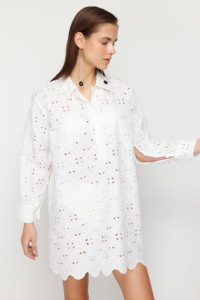 Trendyol Collection Λευκό Μίνι Υφαντό Φόρεμα Παραλίας TBESS24EL00103