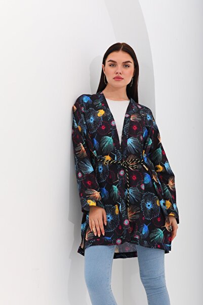 marecaldo Yazlık Kadın Giyim Modası Klasik Kimono Modeli Corallo sarı-siyah b...