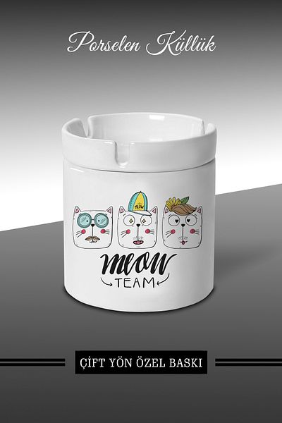 yhfoto Τασάκι Meow Cat's Design - Τασάκι πορσελάνης - Επιτραπέζιο τασάκι