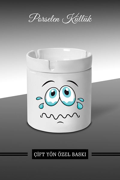 yhfoto Scrumieră cu design Emoji Face Expression B9 - Scrumieră din porțelan - Scrumieră