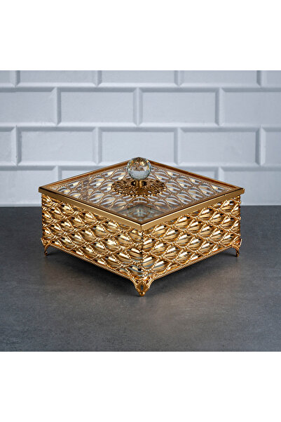 Nile Square Lid Mirrored High Sugar Bowl ( 18 CM ) Golden Holiday Sugar Bowl