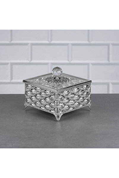 Nile Square Lid Mirrored High Sugar Bowl ( 14 CM ) Silver Holiday Sugar Bowl