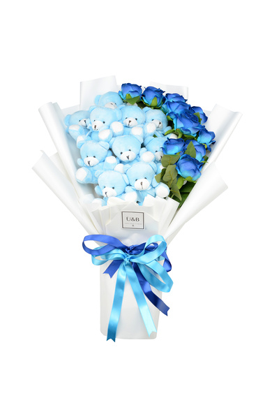 u&b teddy bear flowers Sevgiliye Dev Sürpriz Hediye Ayıcık Buketi Gökyüzü Mavisi
