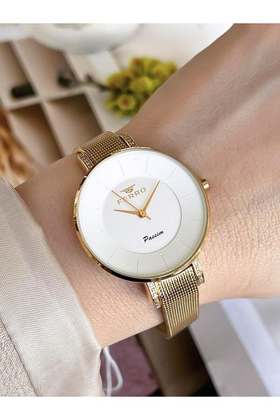 FERRO GoldSilver Straw Cord Colorfast 30 Meters Water Resistant Special Design Women's Wristwatch 81707