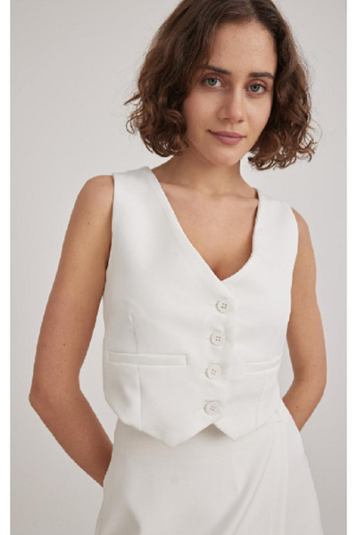 Seşa Women's Lined V-Neck Vest ECRU