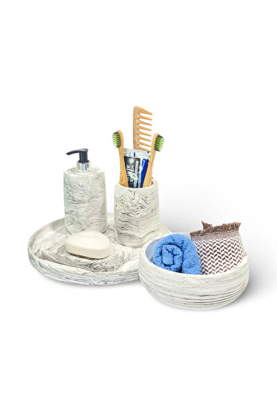 Chiko Mall (5 BUCĂȚI) Set de accesorii pentru baie din beton cu model de marm...