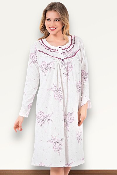 Nitesheys Uzun Kollu %100 Pamuk Penye Atınç Anne Gecelik, Hastahane, Hamile ve Lohusa Geceliği