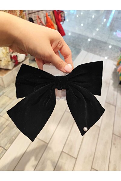 GÜLPEŞE مشبك فيونكة أوتوماتيكي مخملي كبير الحجم مزين باللؤلؤ Trend-939