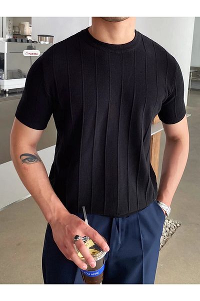 COMBİNE MİCHAİL Ανδρικό πλεκτό μπλουζάκι Crew Neck