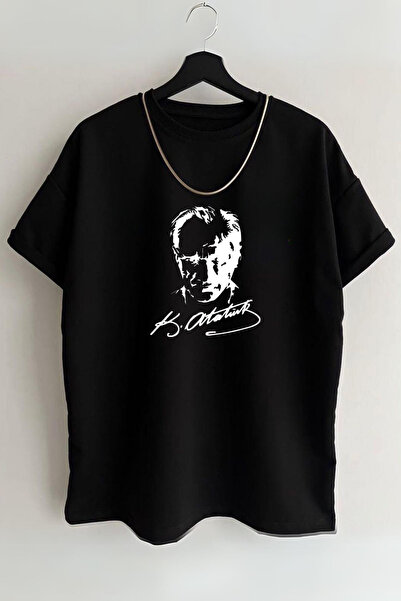 AEMİ Unisex Ataturk Štampano okrugla kragna 100% pamuk Oversize kroj majica