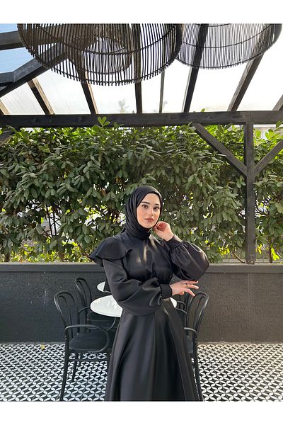 By Atelier Janjan Patterned Black Chiffon Shawl