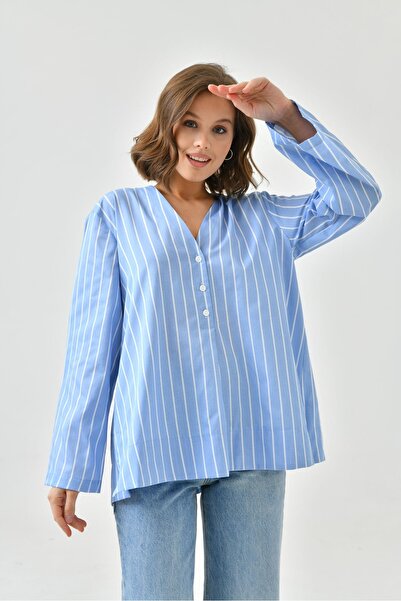 DUXAL SHOES Boris Slit Striped Detail Poplin Blouse