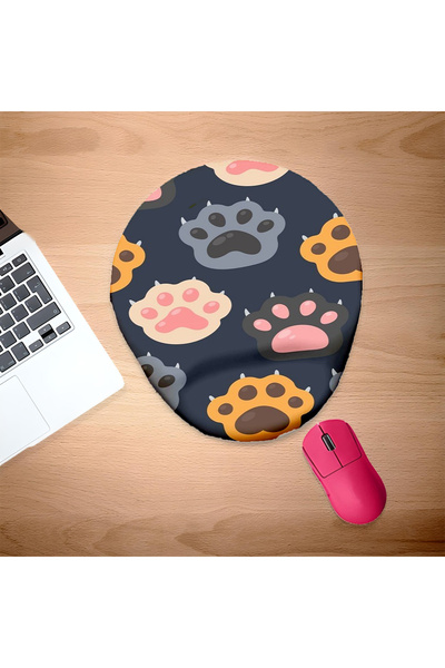 UcuruStore Πολύχρωμο Mouse Pad με σχέδιο Πατούσες Ζώων και Στήριγμα Καρπού