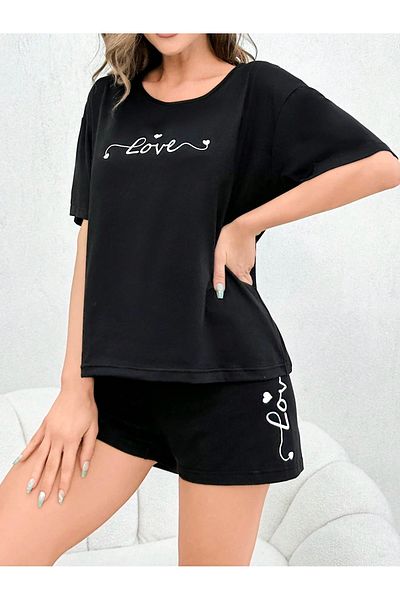 PALPİTO Γυναικείο Σετ Σορτς Oversize Black Love Printed