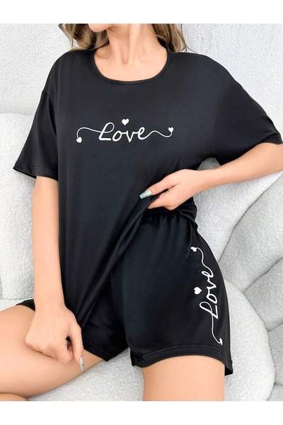 PALPİTO Γυναικείο Σετ Σορτς Oversize Black Love Printed