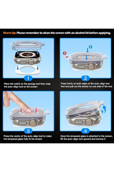 UnDePlus Apple Watch 8 9 Ultra 1/2 49mm Glass Screen Protector with Easy Application Apparatus