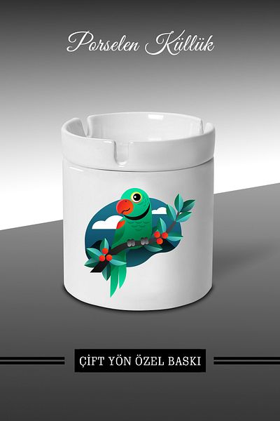 Bytwo Τασάκι με σχέδιο Parrot Bird - Πορσελάνινο τασάκι - Επιτραπέζιο τασάκι *külbytX273