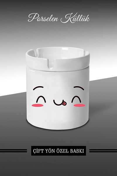 Bytwo Τασάκι με σχέδιο Emoji Face Expression D7 - Πορσελάνινο τασάκι - Επιτραπέζιο τασάκι *külbytX320
