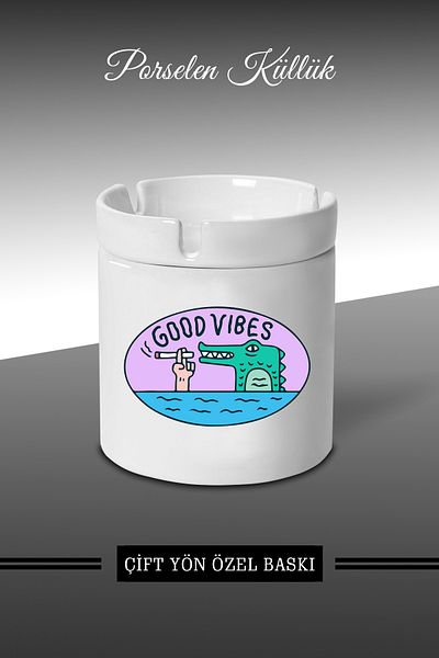 Bytwo Good Vibes Crocodile Design Τασάκι - Πορσελάνινο Τασάκι - Επιτραπέζιο τασάκι *külbytX371