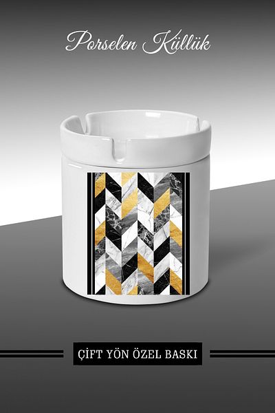 bymat Marble Gold Black Designed Ashtray - Ethnic Porcelain Ashtray - Ashtray *külbyX135
