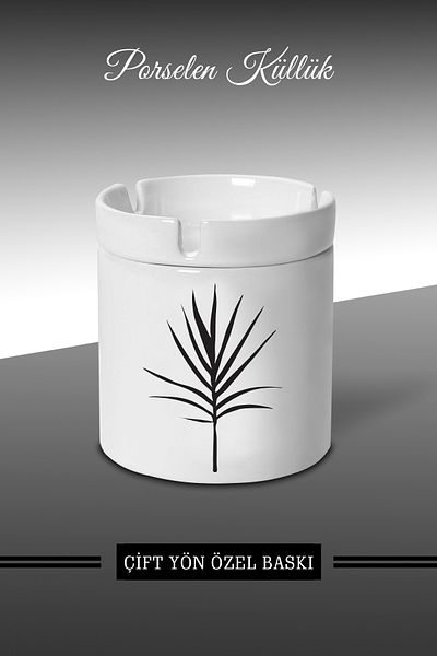 bymat Black Plant Drawing Designed Ashtray - Porcelain Ashtray - Ashtray *külX105