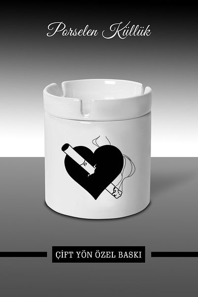 bymat Black Heart Designed Ashtray - Porcelain Ashtray - Ash Tray *külbymX6