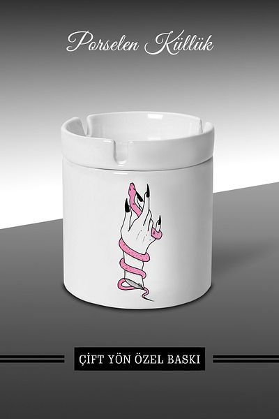 bymat Τασάκι Pink Snake Design - Πορσελάνινο Τασάκι - Επιτραπέζιο τασάκι *külbymX71