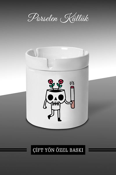 bymat Flower Pot Skeleton Designed Ashtray - Porcelain Ashtray - Ash Tray *külX374