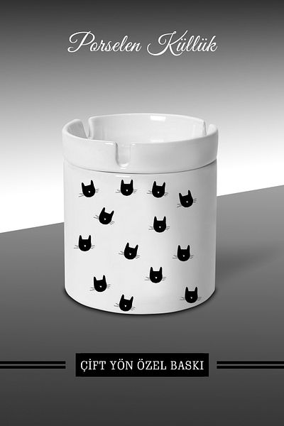 bymat Cat Designed Ashtray - Ethnic Porcelain Ashtray - Ash Tray *külX127