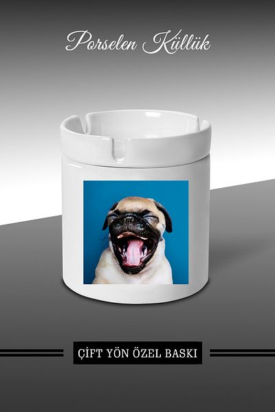 bymat Τασάκι με σχέδιο Smiling Dog - Τασάκι πορσελάνης - Επιτραπέζιο τασάκι *külbymX259