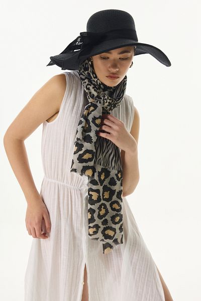 FENZA SCARF GALE Cream Colored Leopard and Zebra Patterned Cotton Shawl
