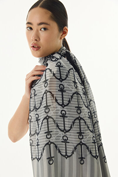 FENZA SCARF GRAY Cotton Shawl - HOPE Anchor Pattern