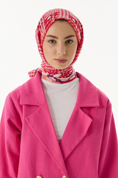 FENZA SCARF MAYA Mini - Fuchsia Cotton Houndstooth Patterned Heart Shawl