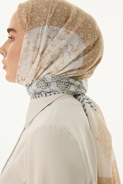 FENZA SCARF Βαμβακερό σάλι Mira Ethnic Pattern - Κρεμ Μπεζ