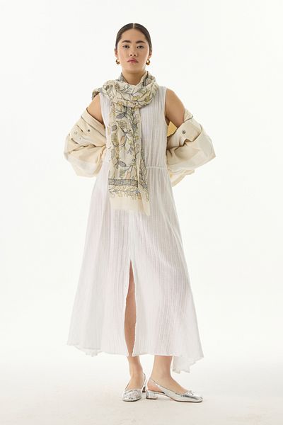 FENZA SCARF Λίνα Νάιν Βαμβακερό Σάλ - Σχέδιο Κρέμα-Κίτρινο