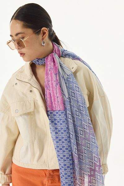 FENZA SCARF Ροζ βαμβακερό σάλι SAHRA PATTERNED