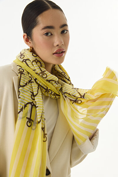 FENZA SCARF HOPE Yellow Cotton Anchor Patterned Shawl