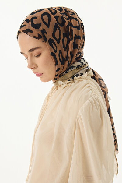 FENZA SCARF AMİRA Cotton Salmon-Cream Shawl - Leopard Pattern Gradient