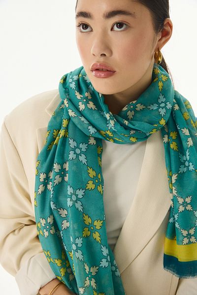 FENZA SCARF Şal din bumbac verde petrol - PERLA cu model