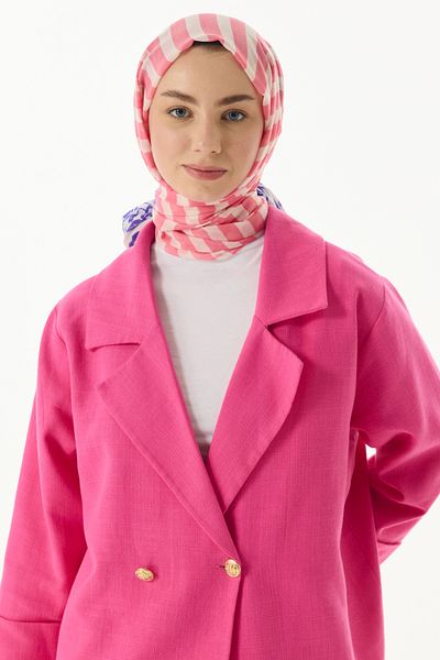 FENZA SCARF Βαμβακερό σάλι PAMELA με μοτίβο ριγέ Ivy - Ροζ και Navy Blue